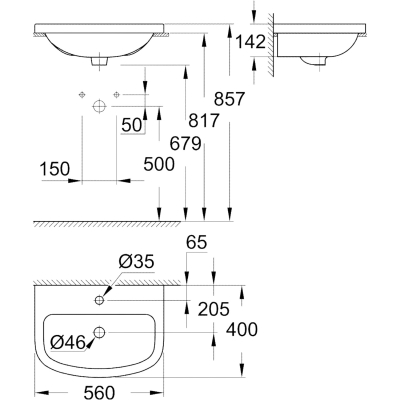 Bau Ceramic 39422000 Раковина встраиваемая сверху 56*40 см, глянцевая белая