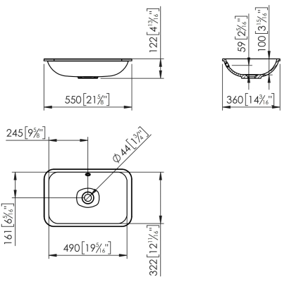 Element 100275387 Раковина встраиваемая под столешницу 55*36 см, матовая белая