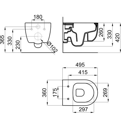 Acro Compact 100370309 Унитаз подвесной безободковый, глянцевый белый