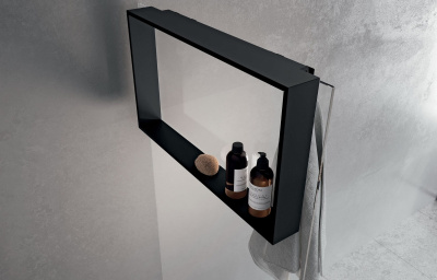 Frame R90AKFPO4070-B Полка подвесная на стекло 700*120*400 мм, с 4 крючками, серебристая