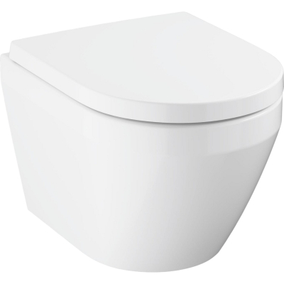Euro Ceramic 102509SH00 Унитаз подвесной безободковый с сиденьем, глянцевый белый