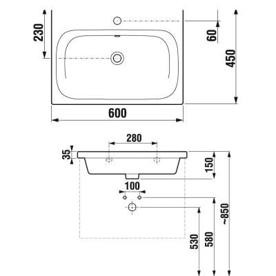 Basal 8.1271.3.000.131.1 Раковина подвесная / под мебель 60*45 см, глянцевая белая