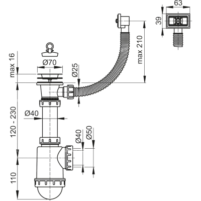 A444-DN50/40 Сифон для мойки, нержавеющая сталь