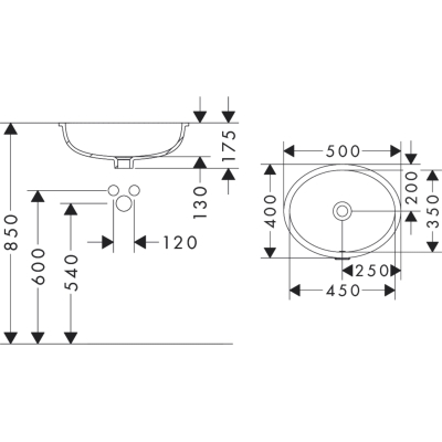 Xuniva D 60152450 Раковина встраиваемая под столешницу 50*40 см, глянцевая белая