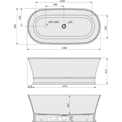 Delonix 92130 Ванна отдельностоящая из искусственного камня 170*84 см, глянцевая белая