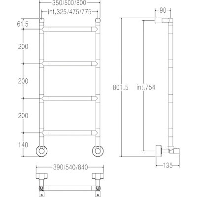482 Sereno Полотенцесушитель водяной 4М 475 мм, хром