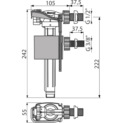 A160UNI Наливной механизм с боковой подводкой 3/8" или 1/2"