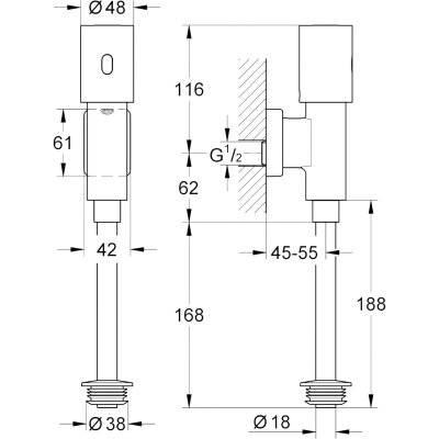 Tectron Rondo 37421000 Инфракрасный / сенсорный смывной механизм для писсуара (6V DC), хром