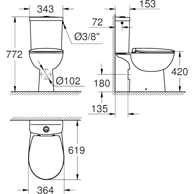 Bau Ceramic 39496000 Унитаз напольный безободковый с бачком и сиденьем, глянцевый белый