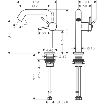 Tecturis S 73340340 Смеситель для раковины 151 мм, со сливным гарнитуром Push-Open, шлифованный чёрный хром